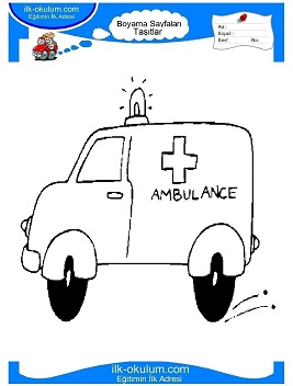 Çocuklar İçin Ambulans Boyama Sayfaları 